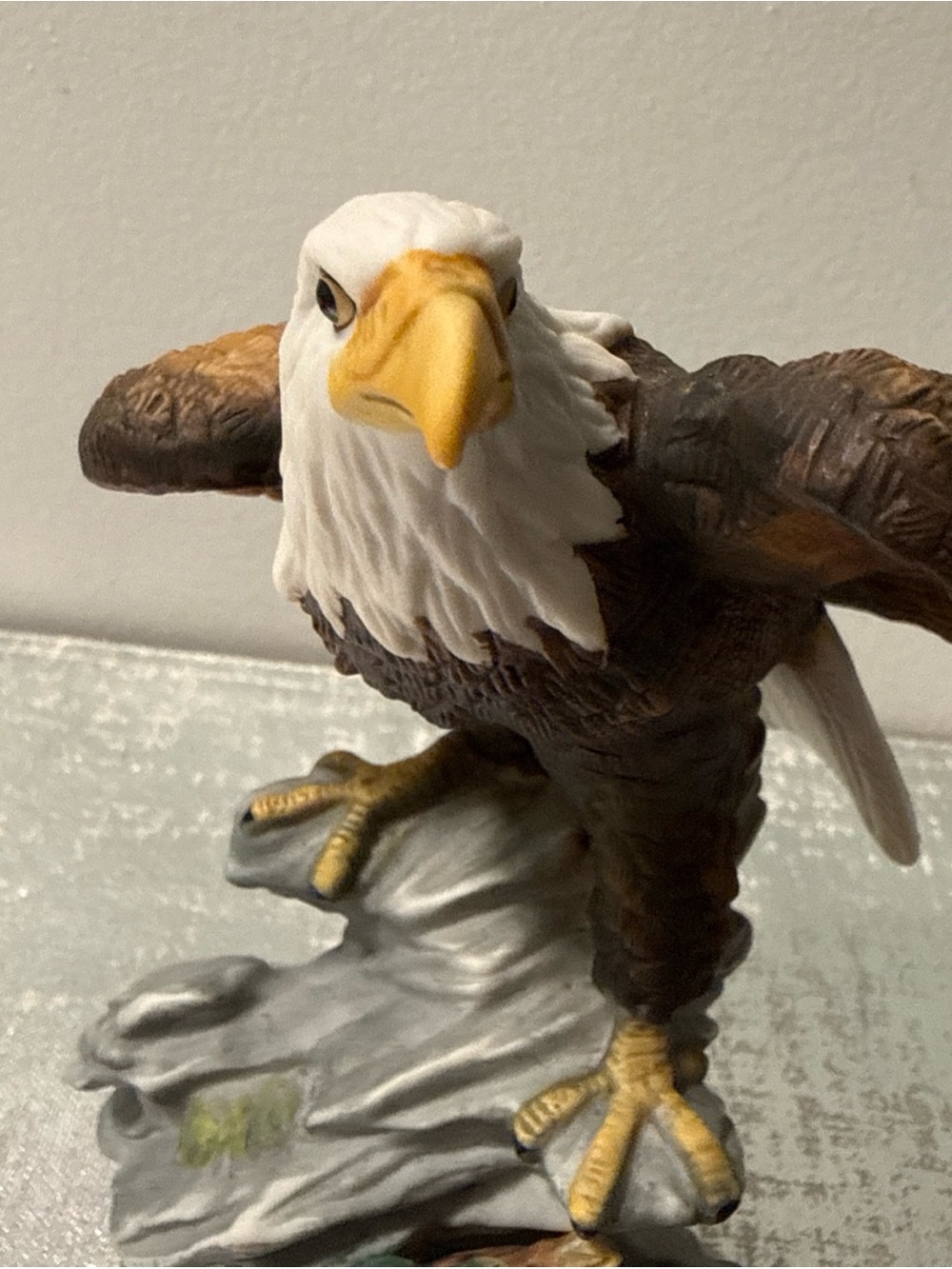 Bald Eagle Bird Figurine Collectible Sculpture on Rock Base, Eagle Decor 6.5”